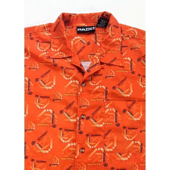 Vtg 90s PACO Men's XL Orange All-Over Logo Shirt - Picture 2 of 5